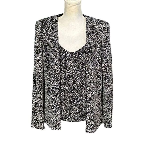 New Ali Miles Jacket Size Medium Petite Black Abstract Artsy Art to Wear Work